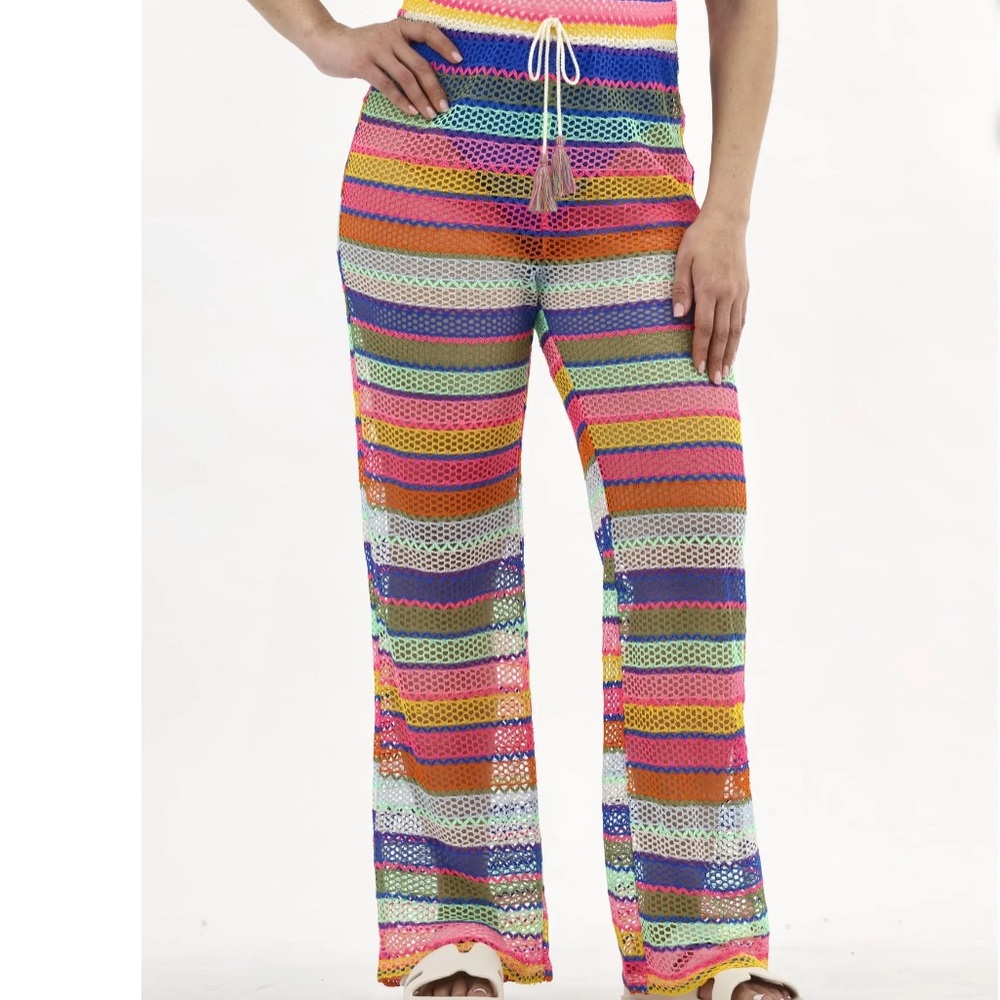 •Swim In Style• Colorful Striped Women's Coverup Wide Leg Pants New